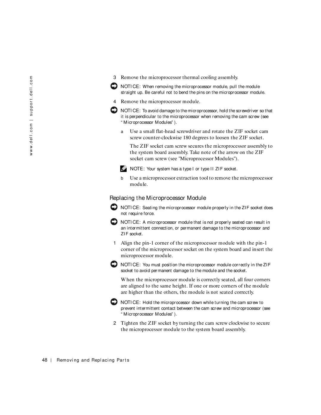 Dell C600 service manual Replacing the Microprocessor Module 