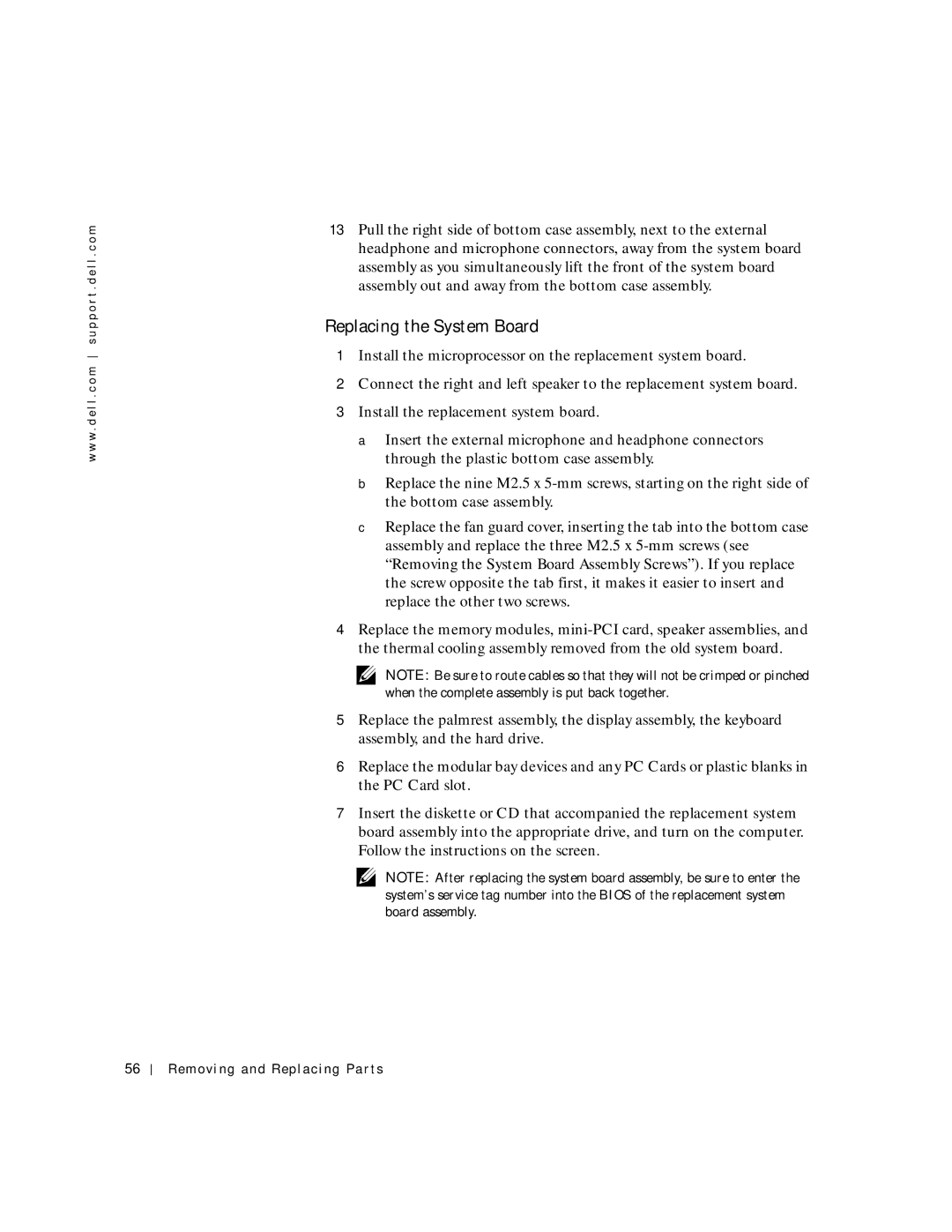 Dell C600 service manual Replacing the System Board 