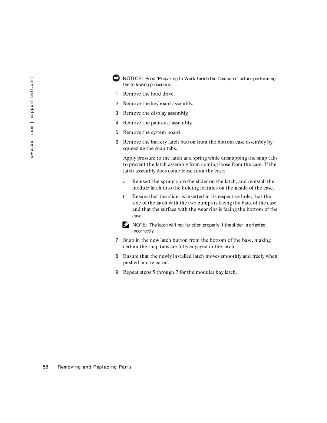 Dell C600 service manual Removing and Replacing Parts 