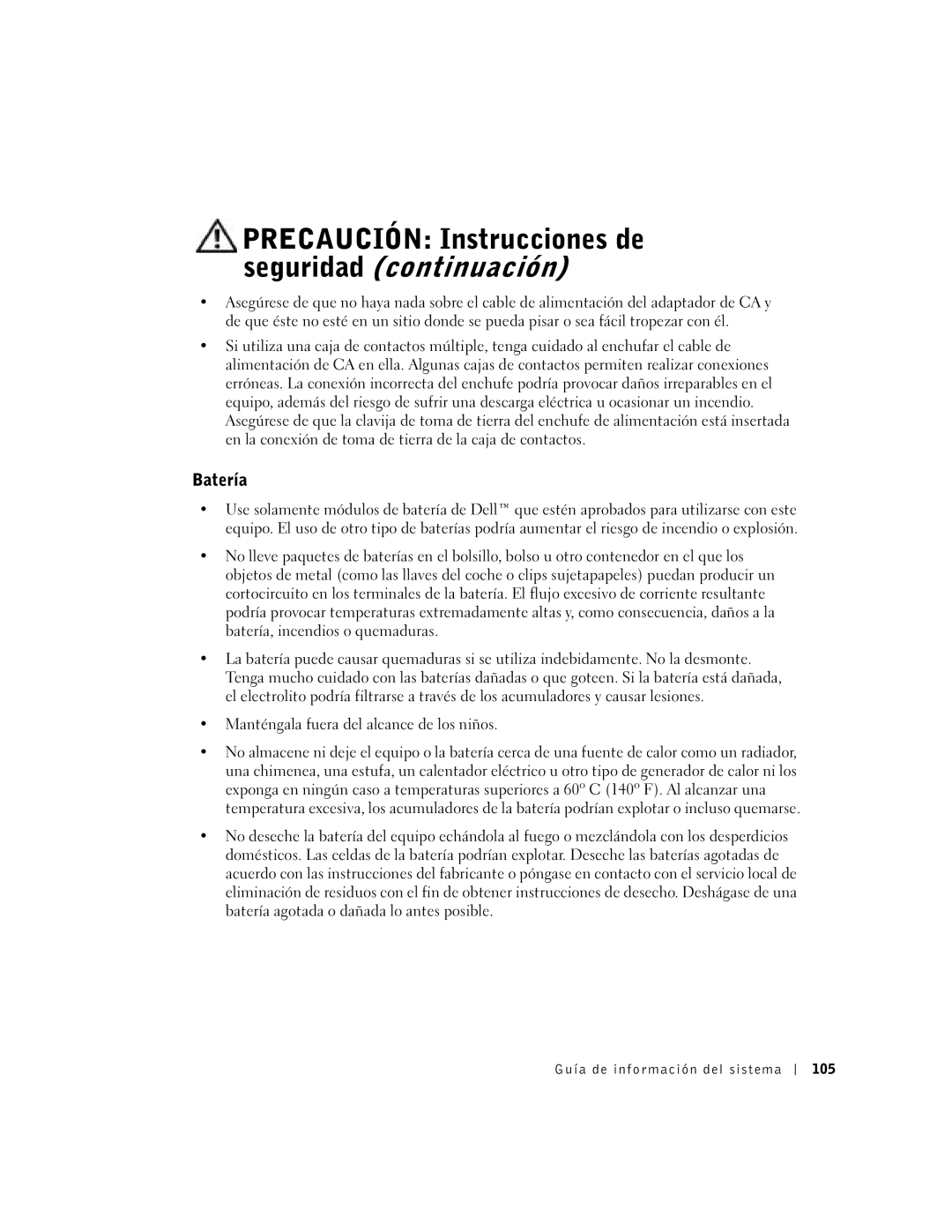 Dell C510, C610 manual Batería, Guía de información del sistema 105 