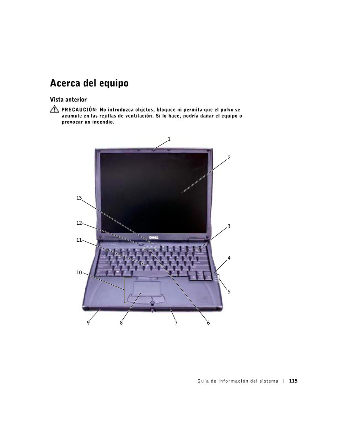 Dell C510, C610 manual Acerca del equipo, Vista anterior 