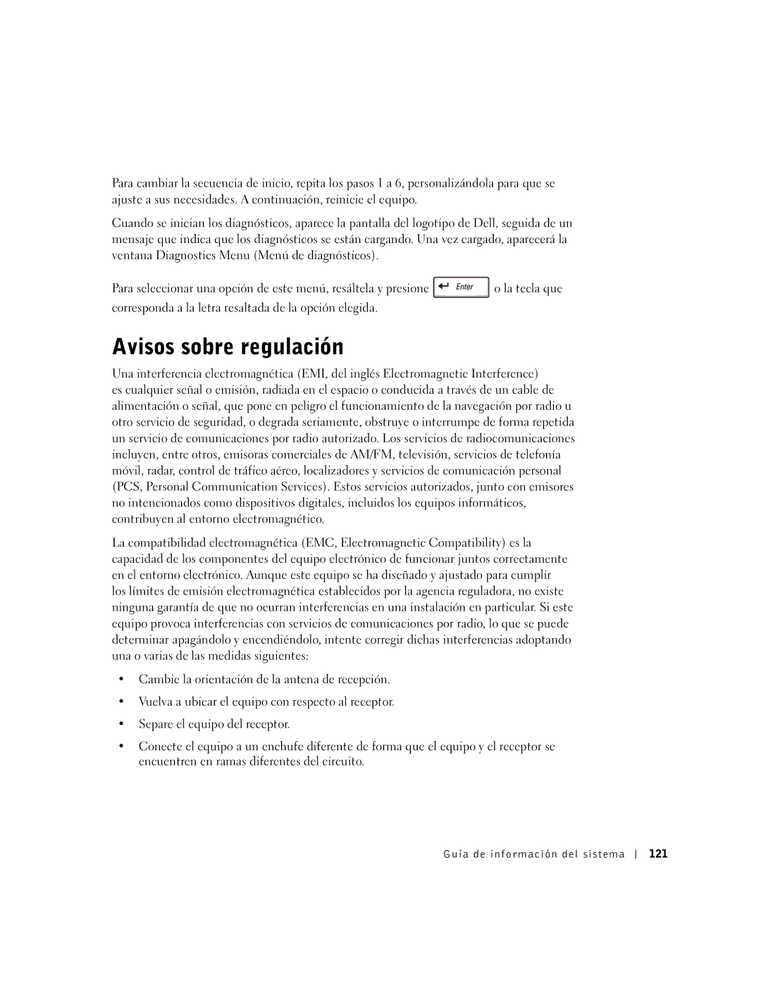 Dell C510, C610 manual Avisos sobre regulación, Guía de información del sistema 121 