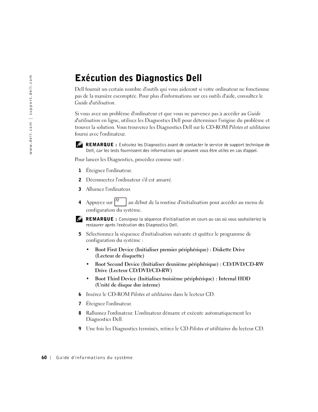 Dell C610, C510 manual Exécution des Diagnostics Dell 