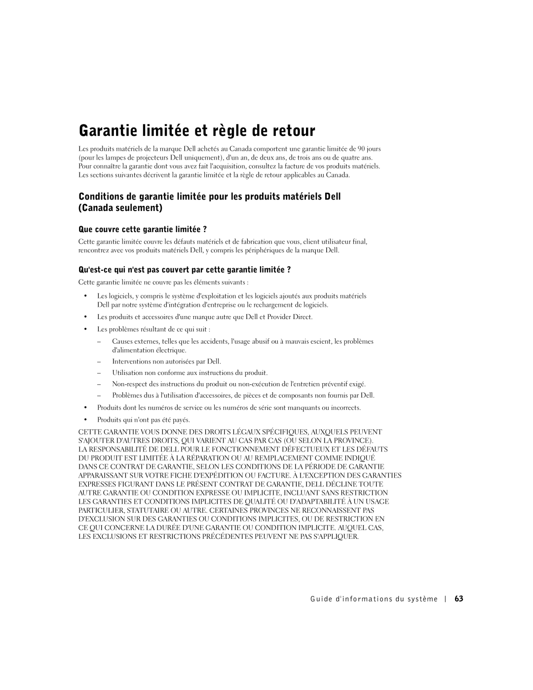 Dell C510, C610 manual Garantie limitée et règle de retour, Que couvre cette garantie limitée ? 