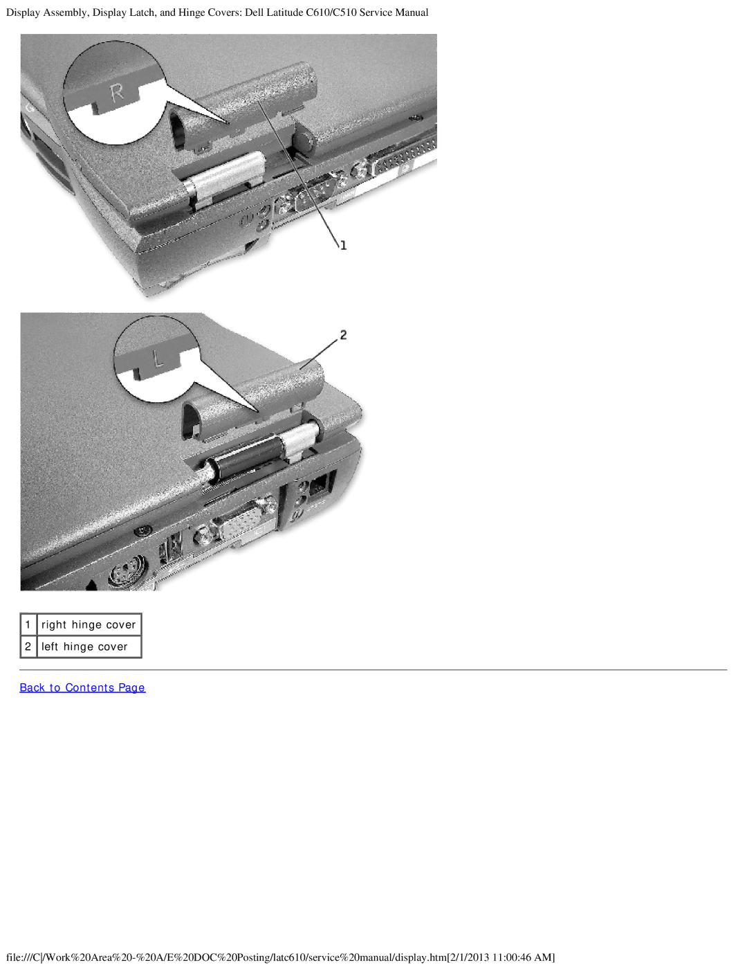 Dell C510, C610 manual Right hinge cover 2 left hinge cover 