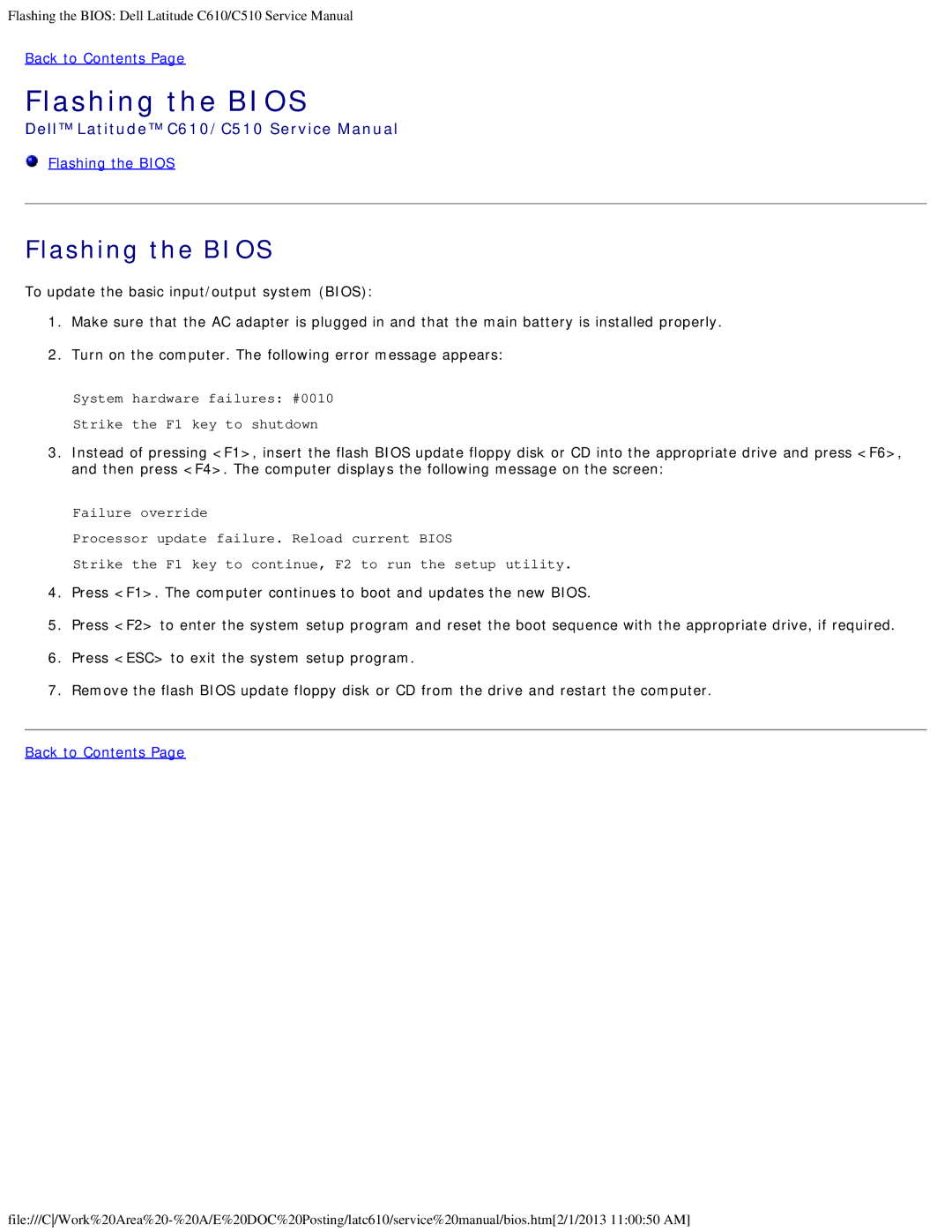 Dell C510, C610 manual Flashing the Bios 