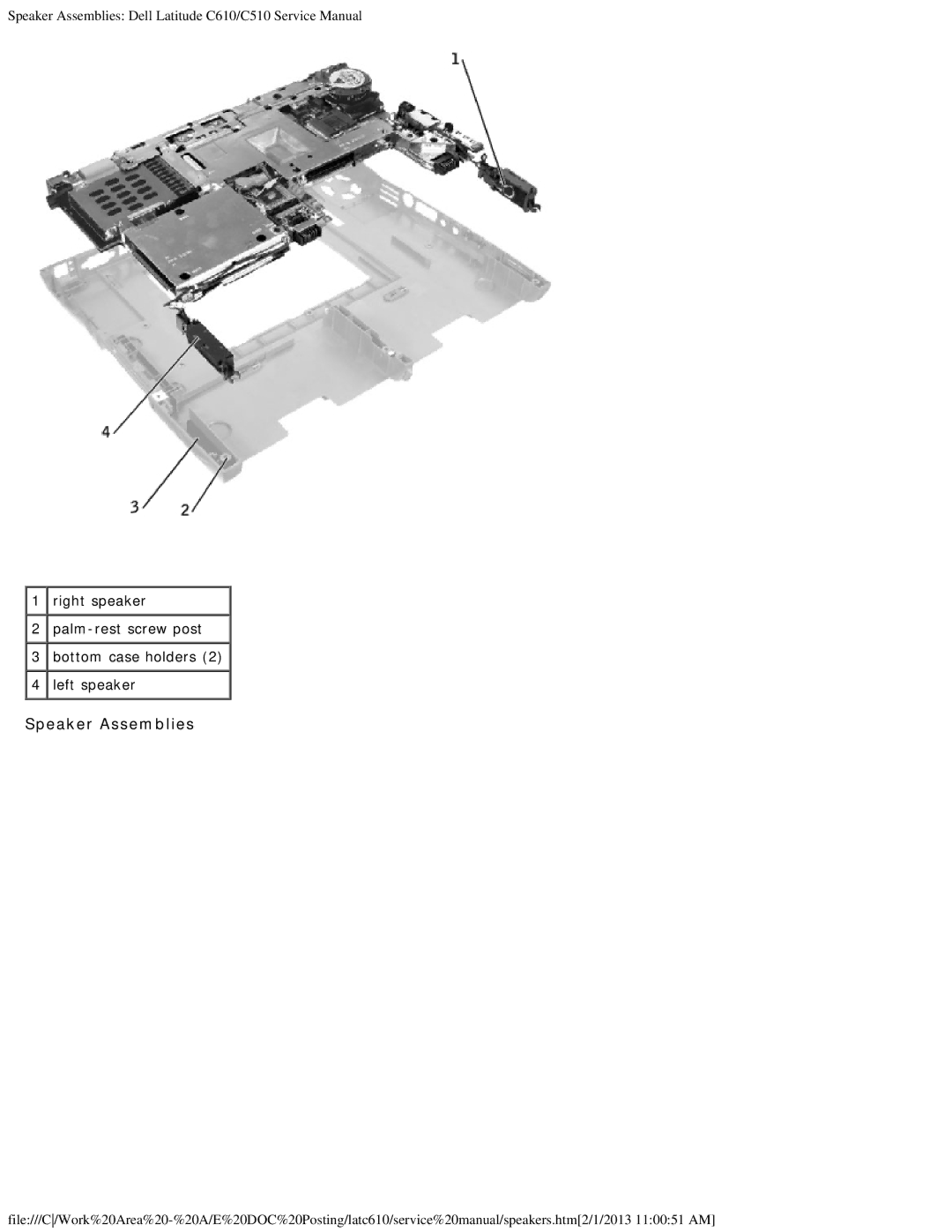 Dell C510, C610 manual Speaker Assemblies 