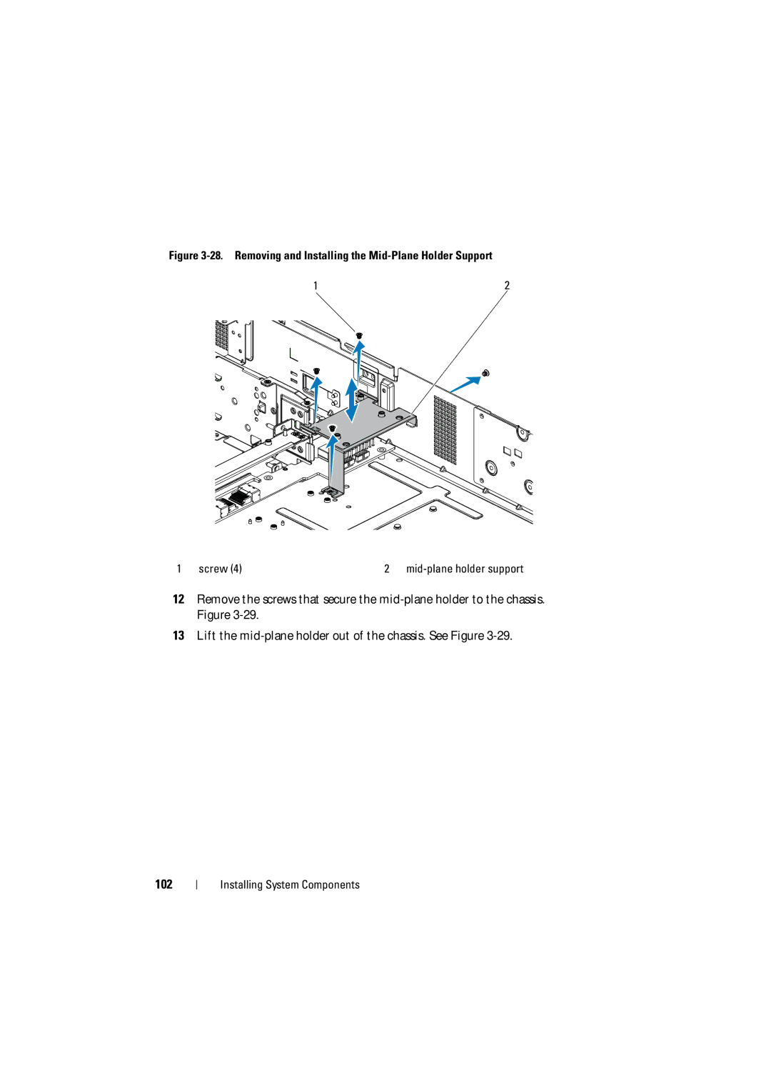 Dell C6100 owner manual Removing and Installing the Mid-Plane Holder Support 