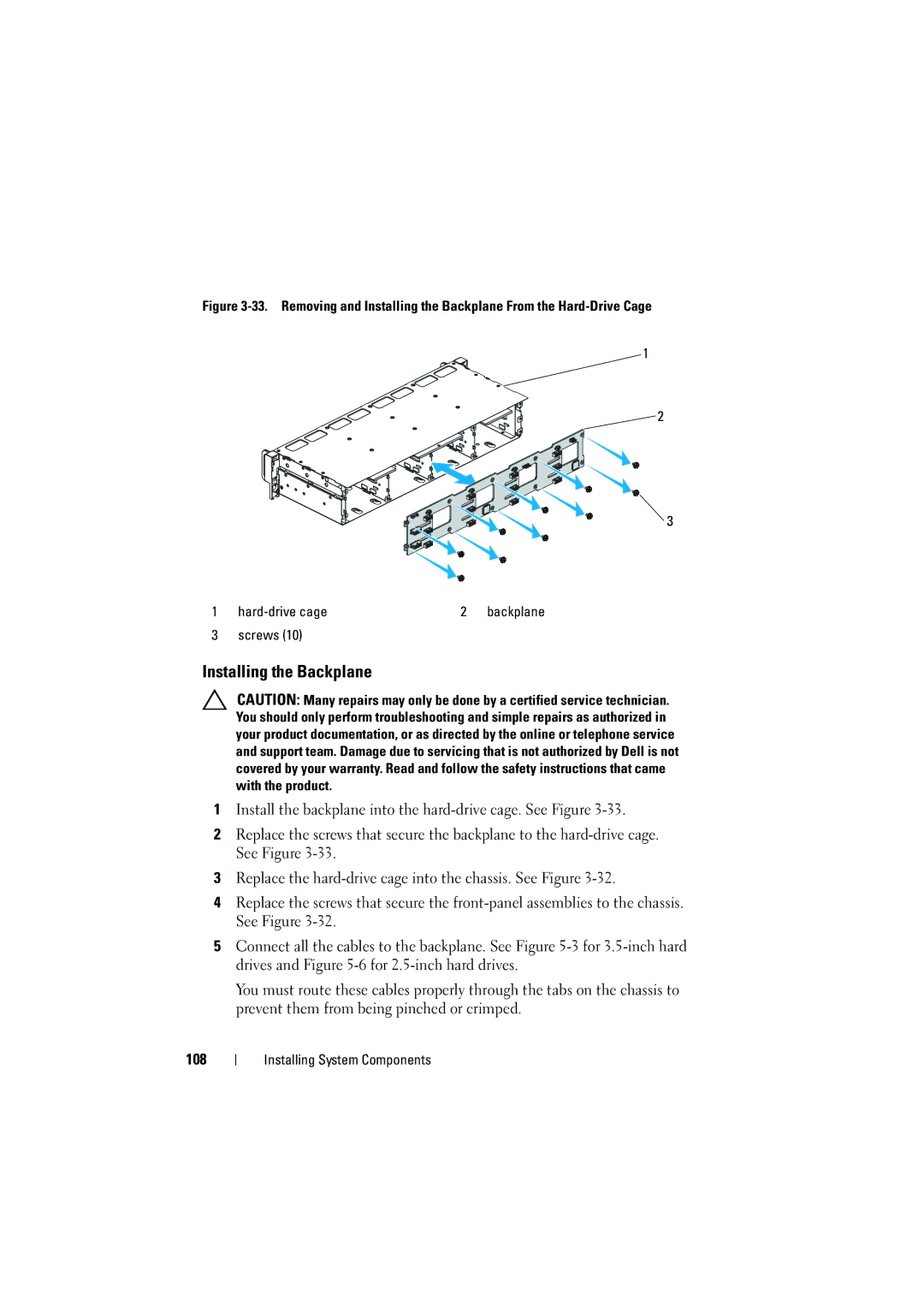 Dell C6100 owner manual Installing the Backplane 