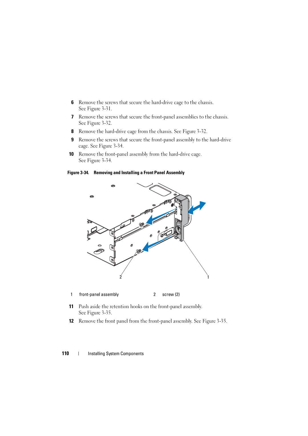 Dell C6100 owner manual Removing and Installing a Front Panel Assembly 