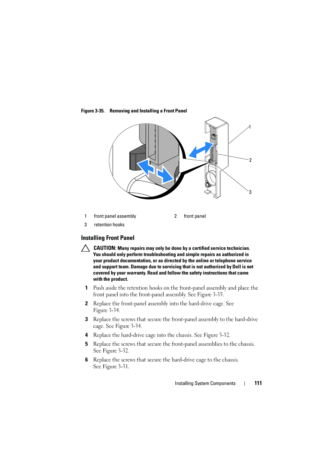 Dell C6100 owner manual Installing Front Panel, 111 