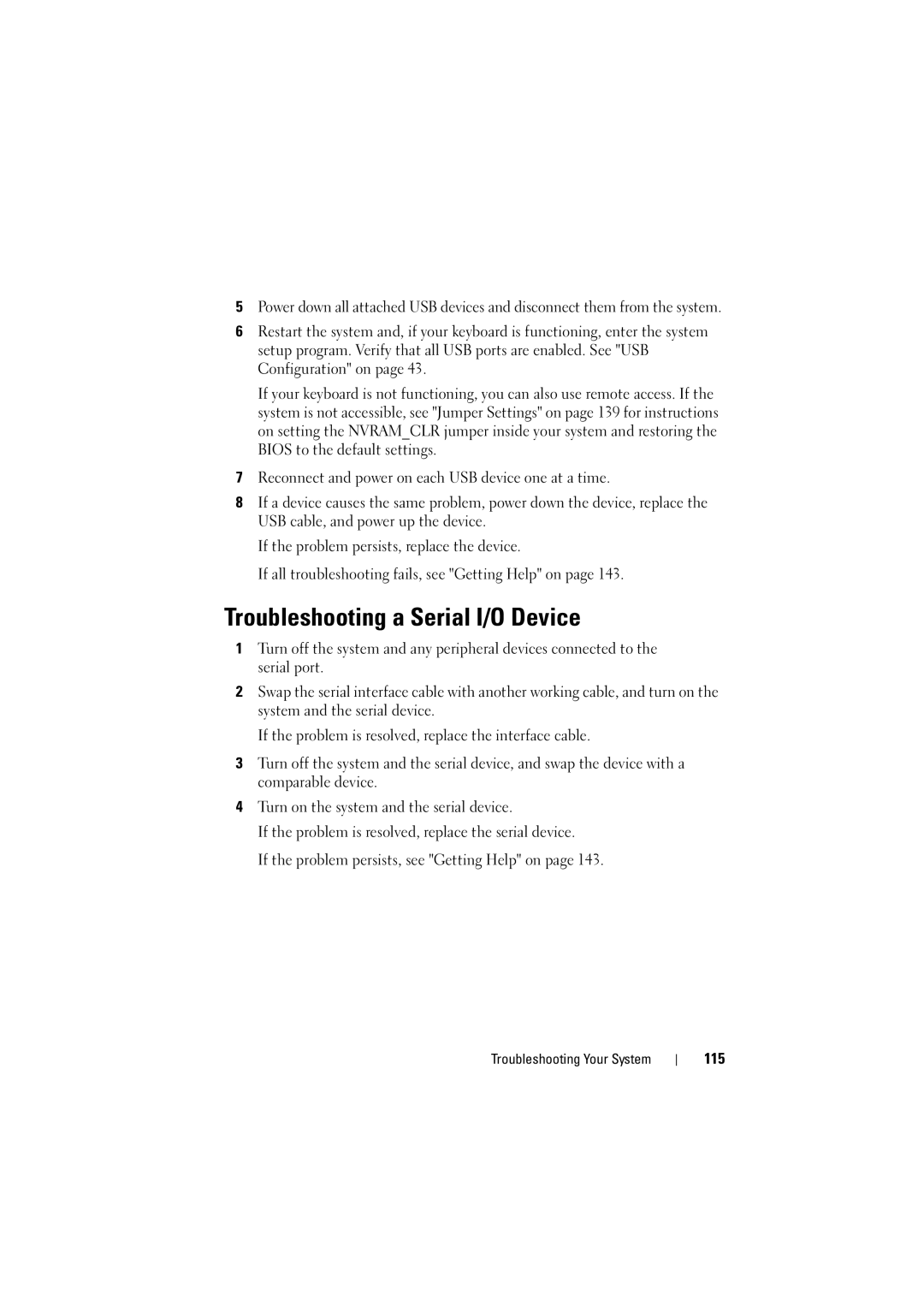 Dell C6100 owner manual Troubleshooting a Serial I/O Device, 115 