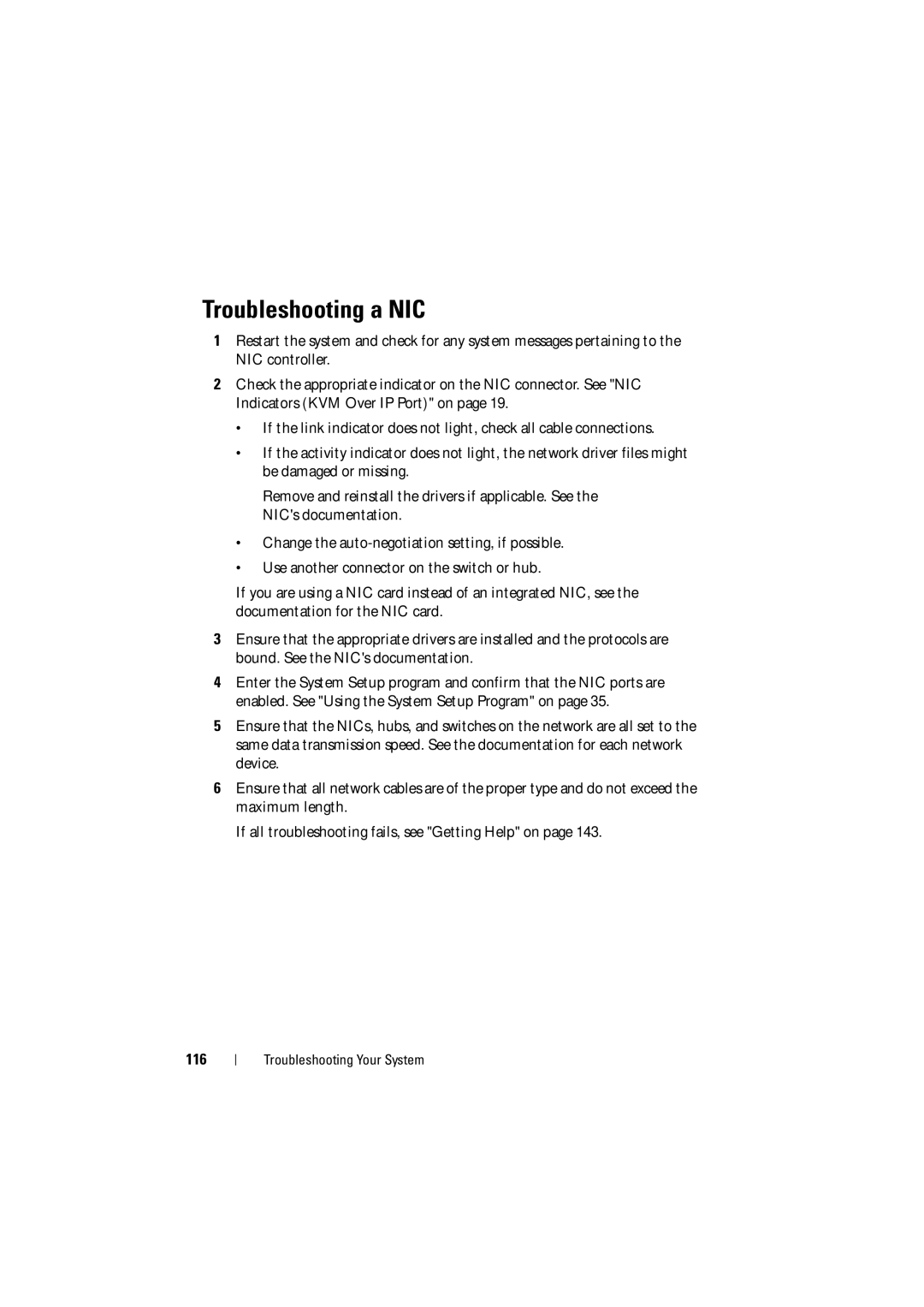 Dell C6100 owner manual Troubleshooting a NIC 