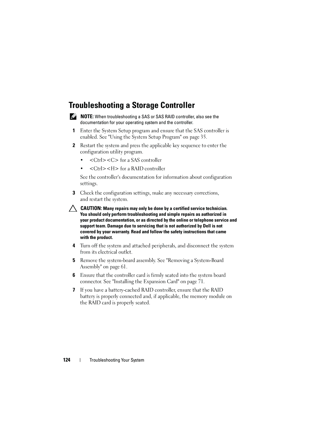 Dell C6100 owner manual Troubleshooting a Storage Controller 