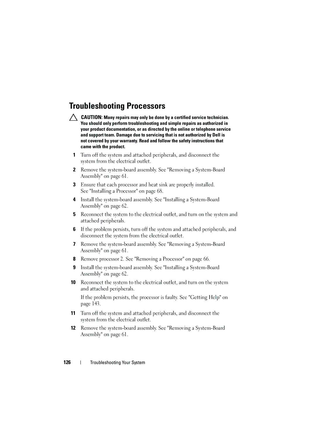 Dell C6100 owner manual Troubleshooting Processors 