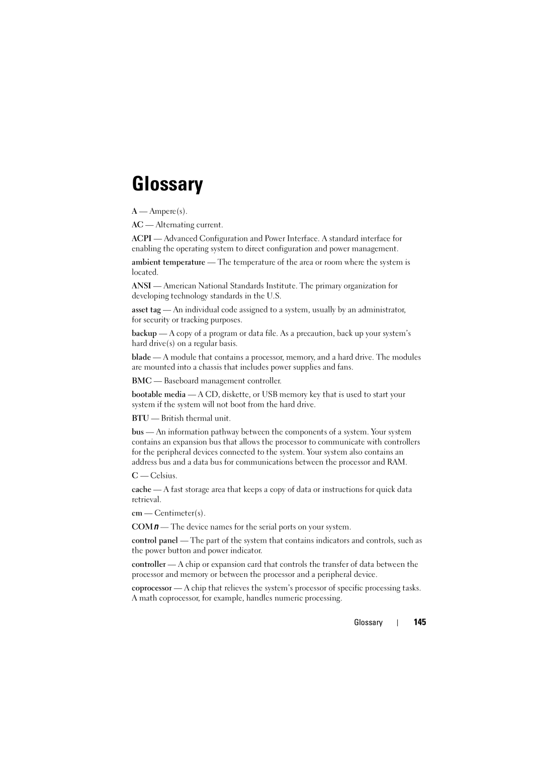 Dell C6100 owner manual Glossary, 145 