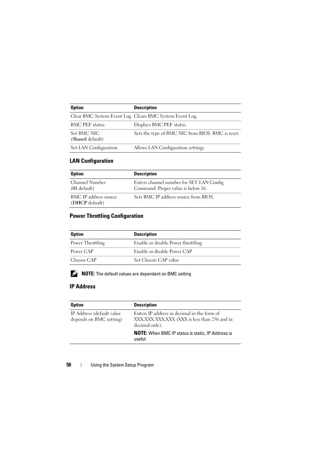 Dell C6100 owner manual LAN Configuration, Power Throttling Configuration, IP Address 