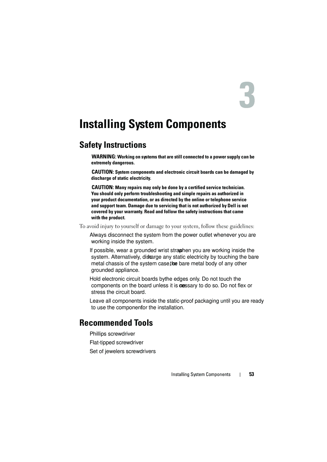 Dell C6100 owner manual Safety Instructions, Recommended Tools 