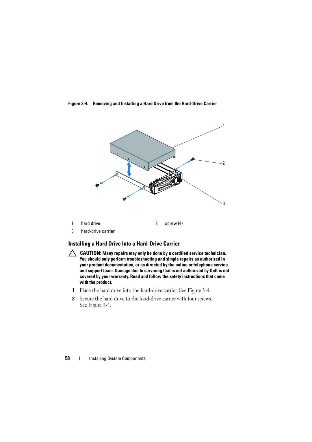 Dell C6100 owner manual Installing a Hard Drive Into a Hard-Drive Carrier 