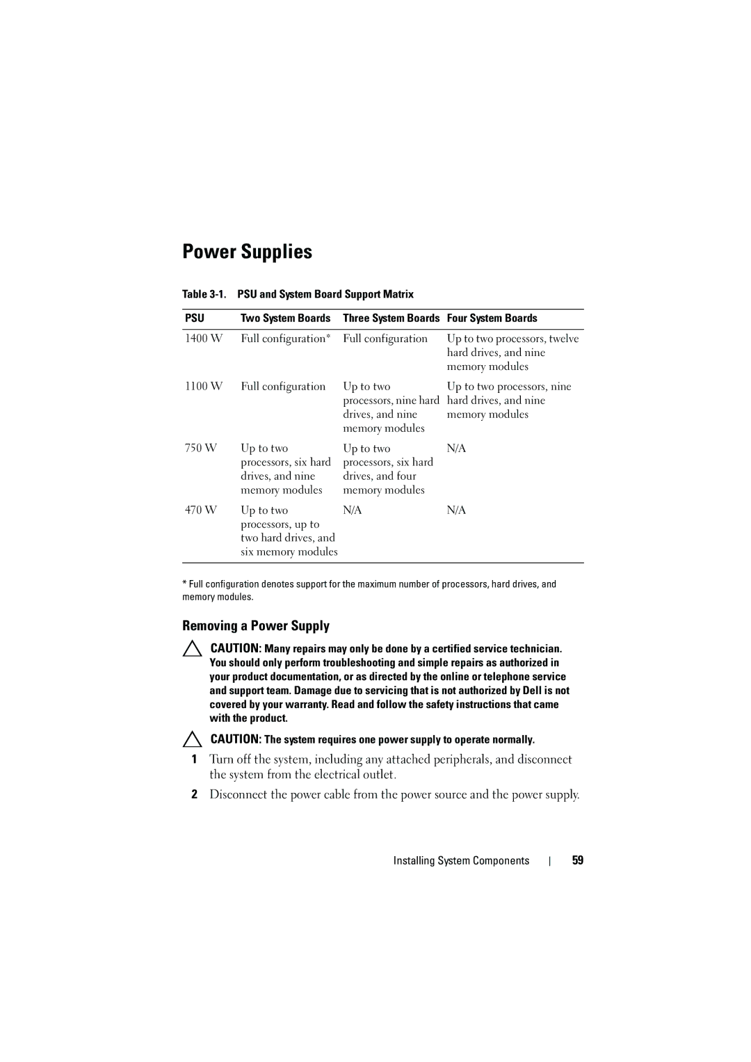 Dell C6100 owner manual Power Supplies, Removing a Power Supply 