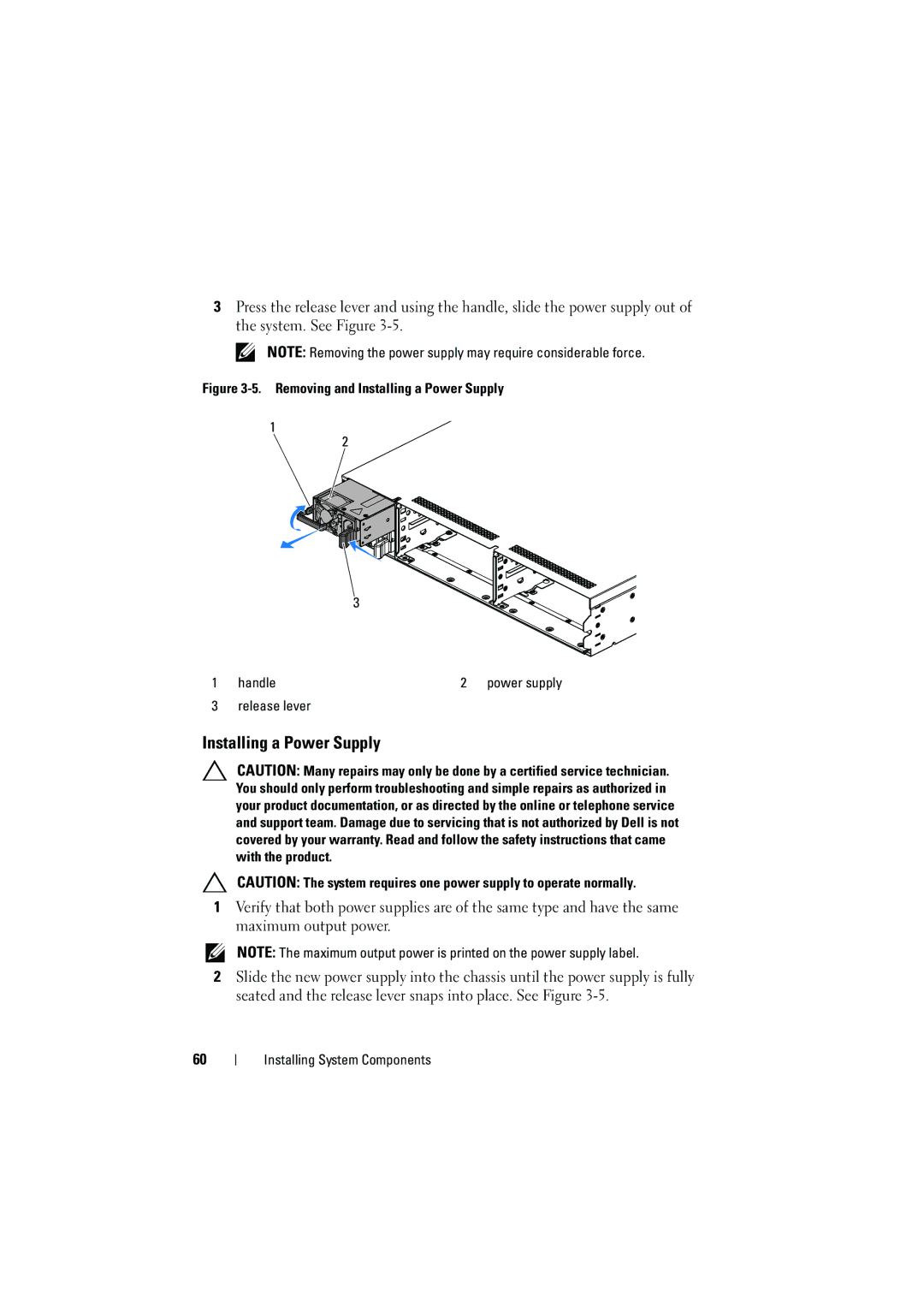 Dell C6100 owner manual Installing a Power Supply 