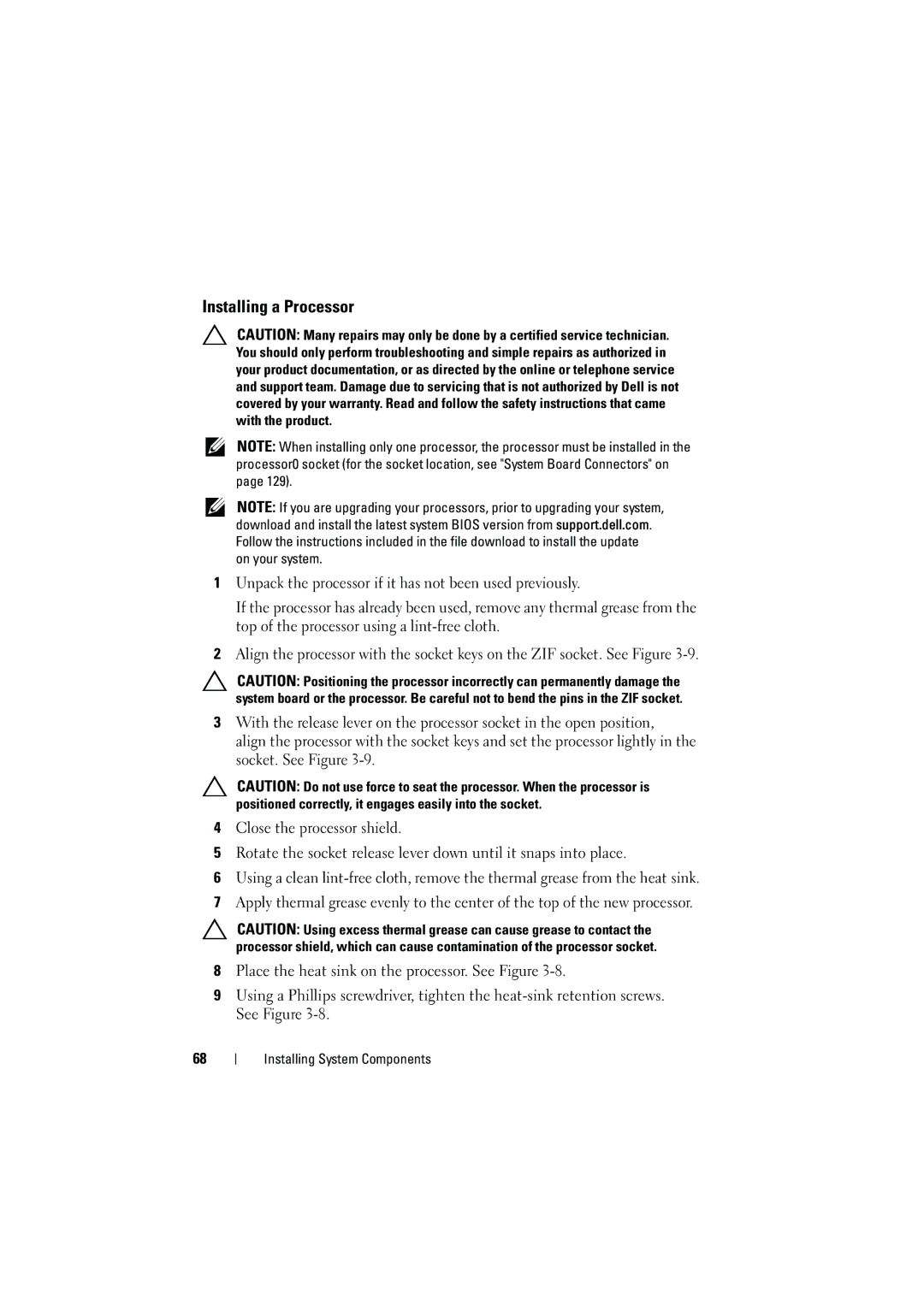 Dell C6100 owner manual Installing a Processor 