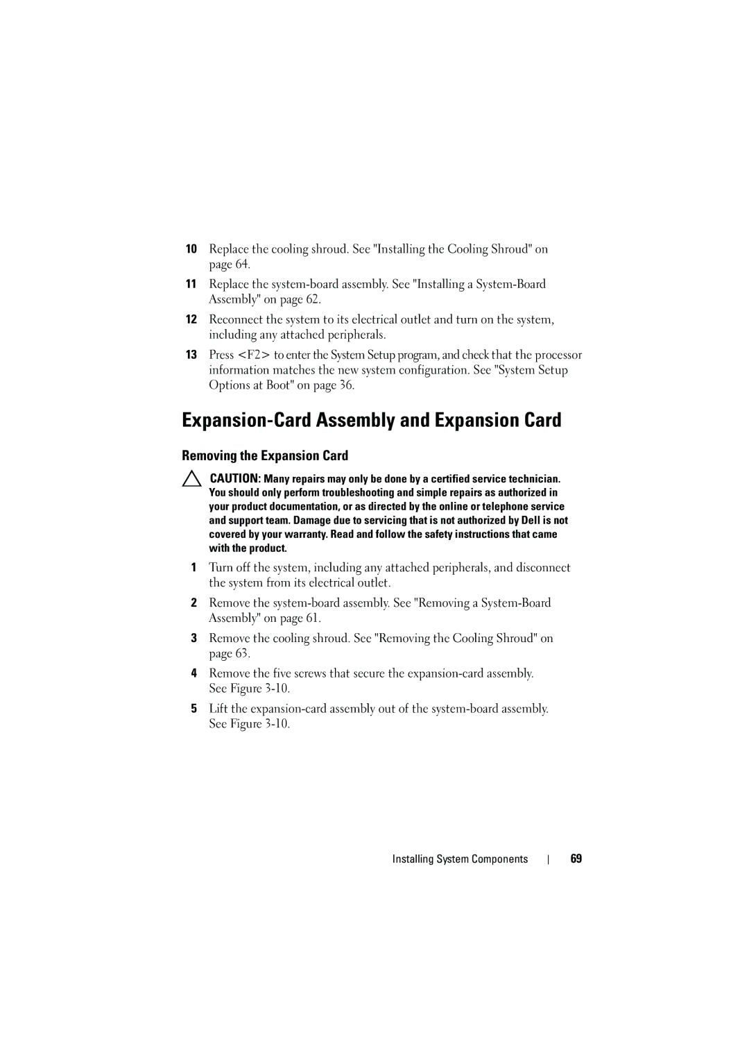 Dell C6100 owner manual Expansion-Card Assembly and Expansion Card, Removing the Expansion Card 