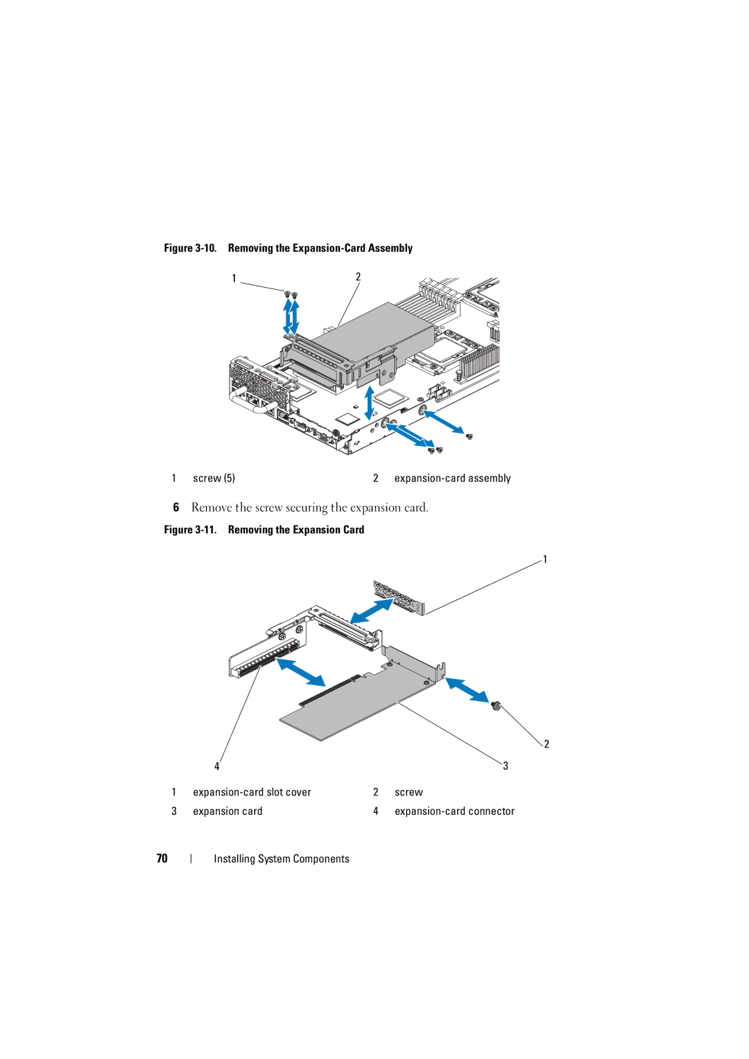 Dell C6100 owner manual Remove the screw securing the expansion card, Removing the Expansion-Card Assembly Screw 