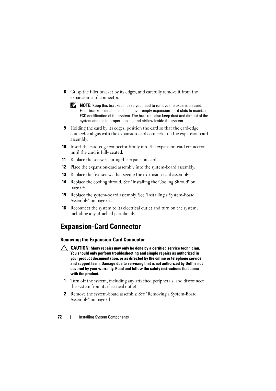 Dell C6100 owner manual Removing the Expansion-Card Connector 