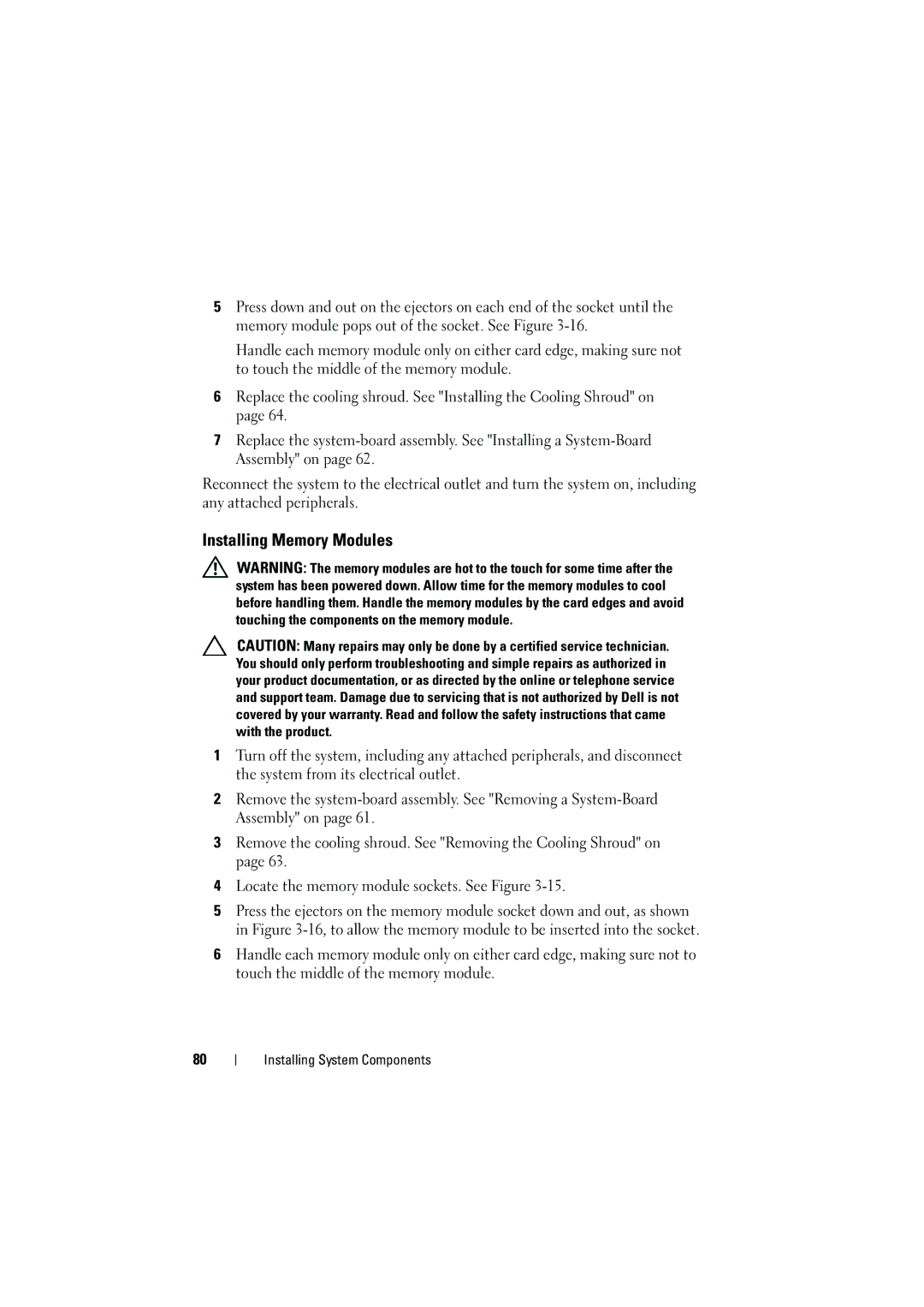 Dell C6100 owner manual Installing Memory Modules 