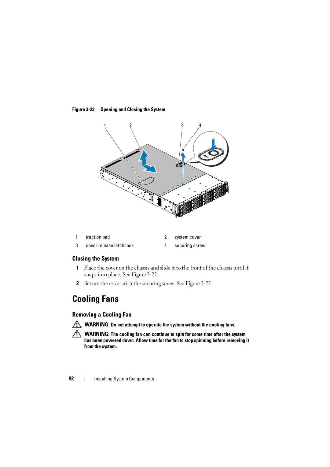 Dell C6100 owner manual Cooling Fans, Closing the System, Removing a Cooling Fan 