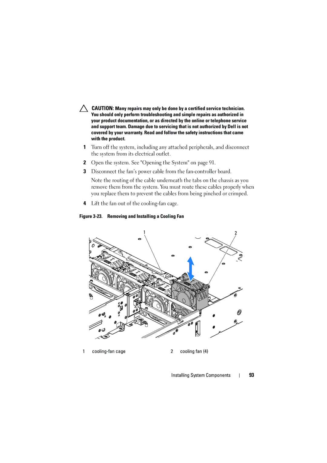 Dell C6100 owner manual Cooling-fan cage Cooling fan Installing System Components 