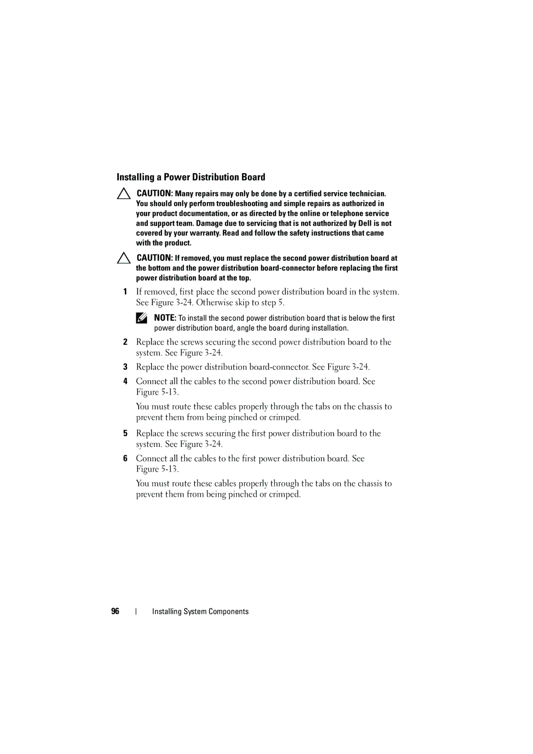 Dell C6100 owner manual Installing a Power Distribution Board 