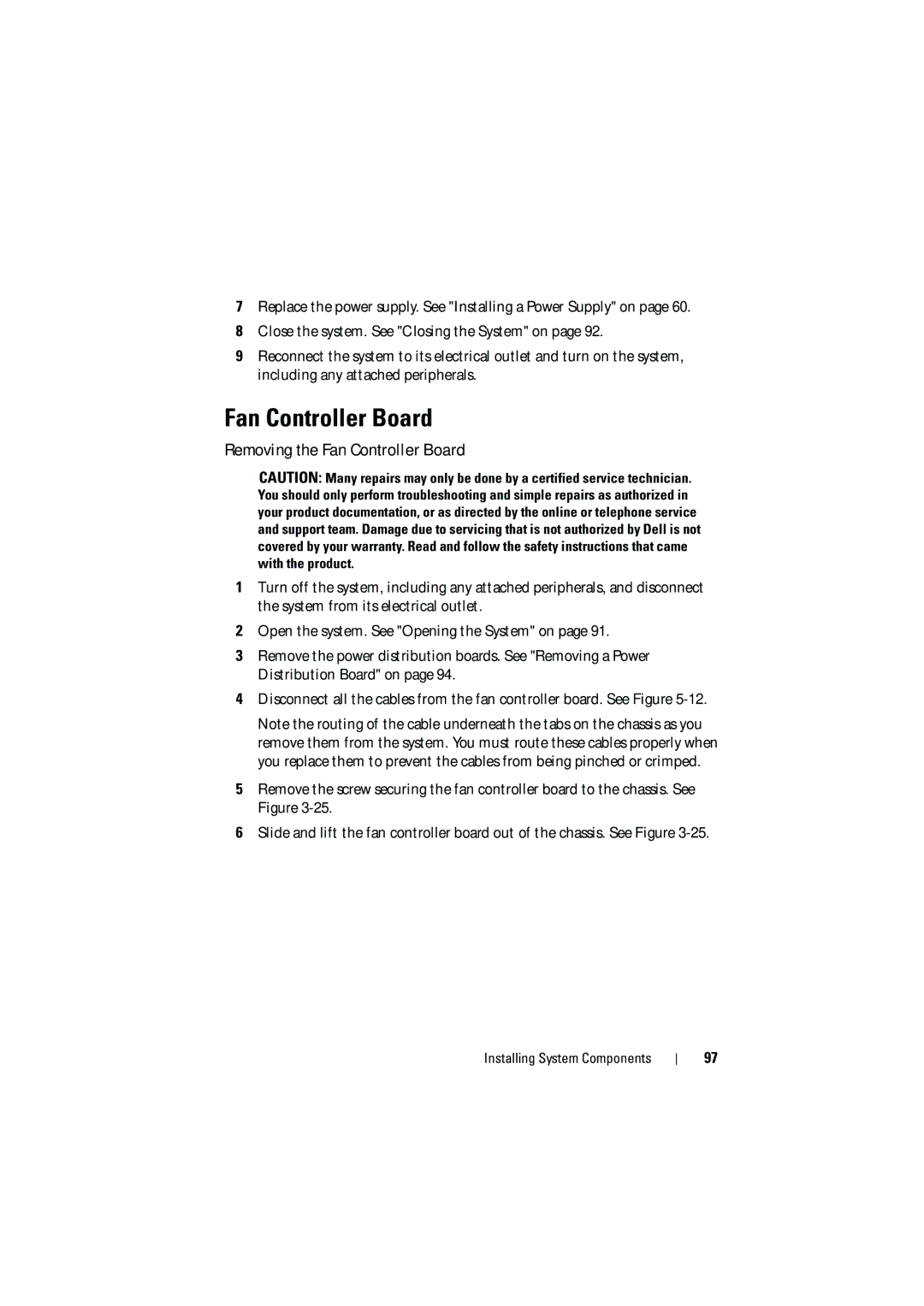 Dell C6100 owner manual Removing the Fan Controller Board 