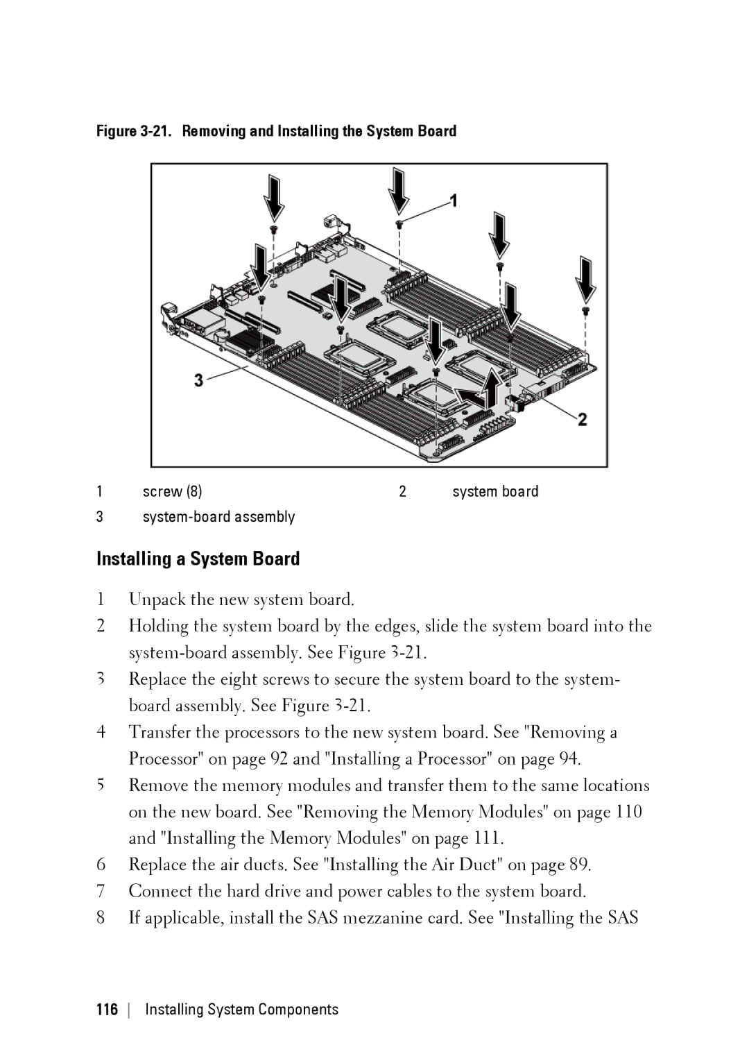 Dell C6145 manual Installing a System Board, Removing and Installing the System Board 