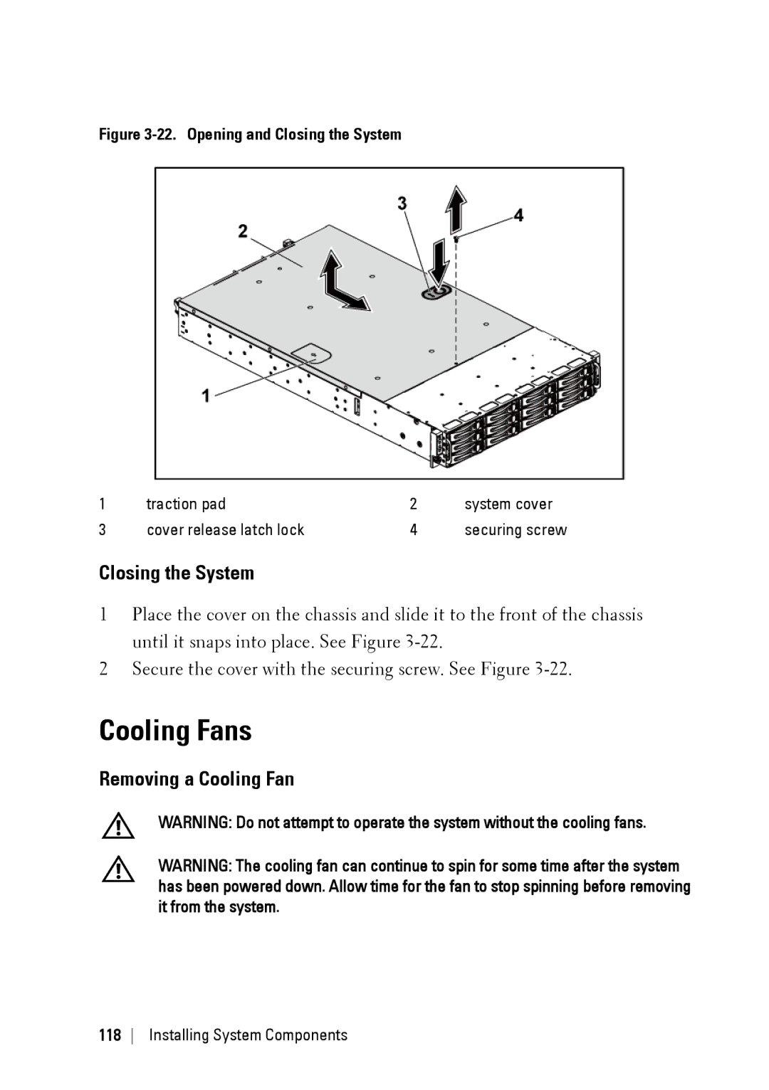 Dell C6145 manual Cooling Fans, Closing the System, Removing a Cooling Fan 