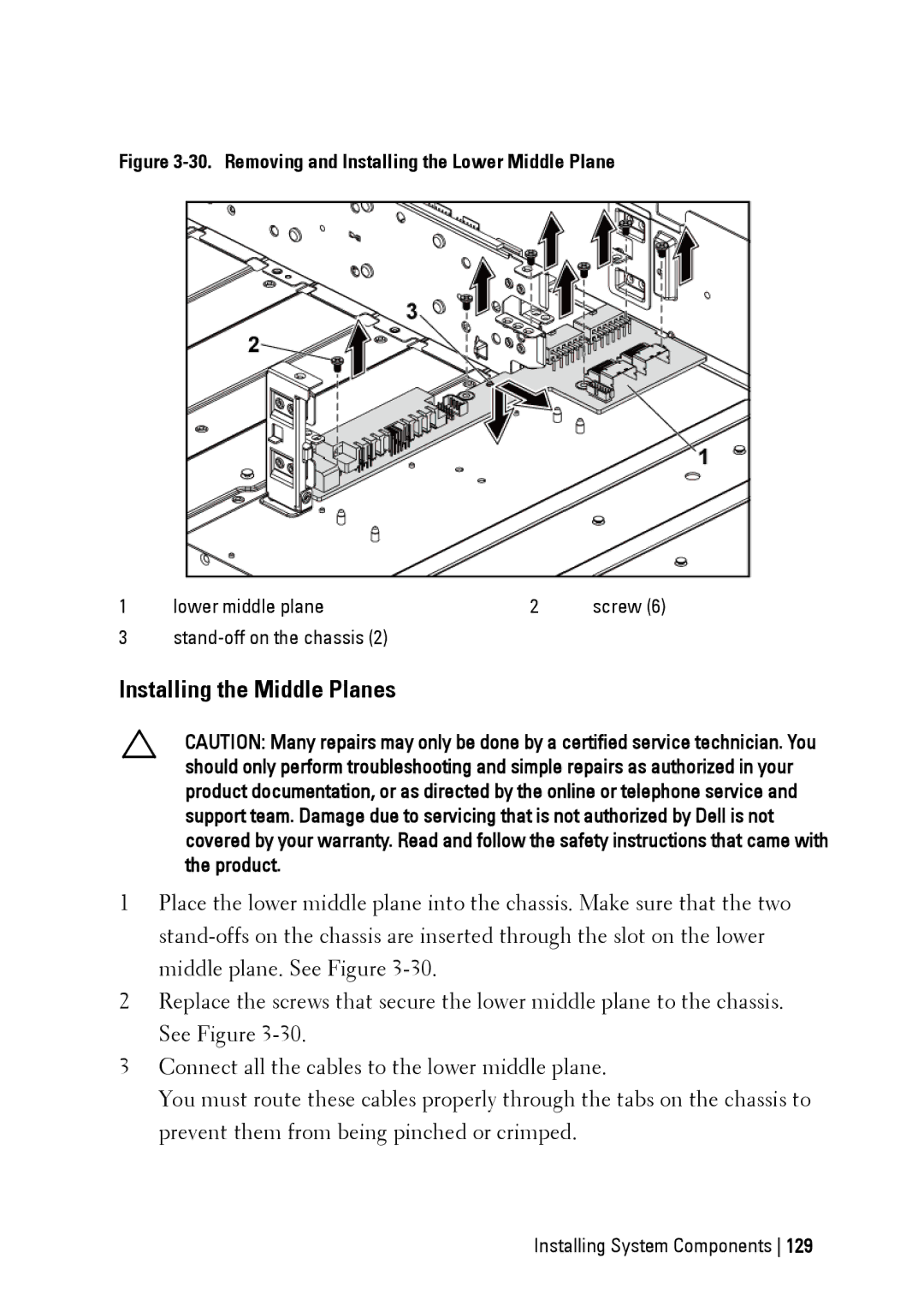 Dell C6145 manual Installing the Middle Planes, Removing and Installing the Lower Middle Plane 