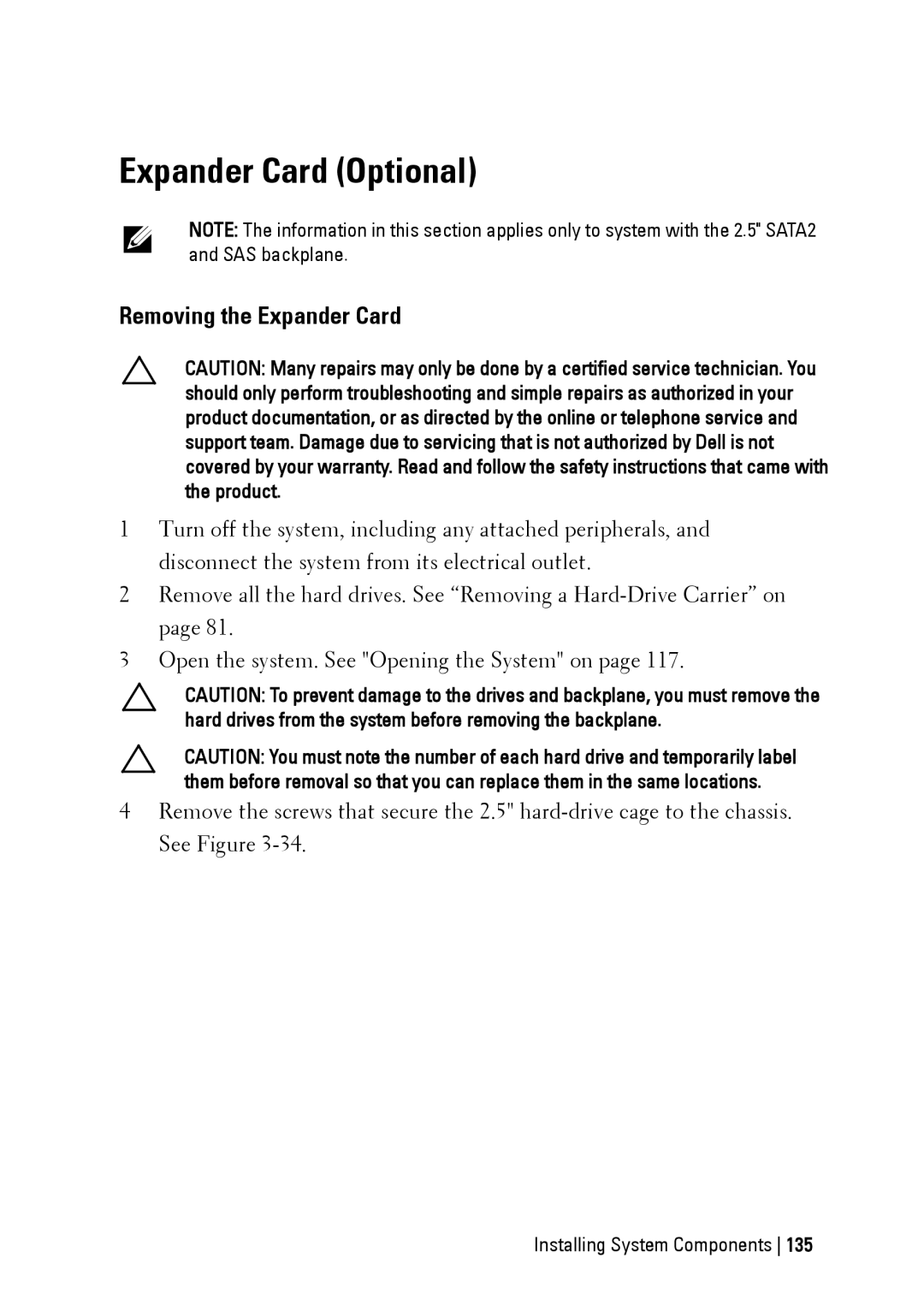 Dell C6145 manual Expander Card Optional, Removing the Expander Card 