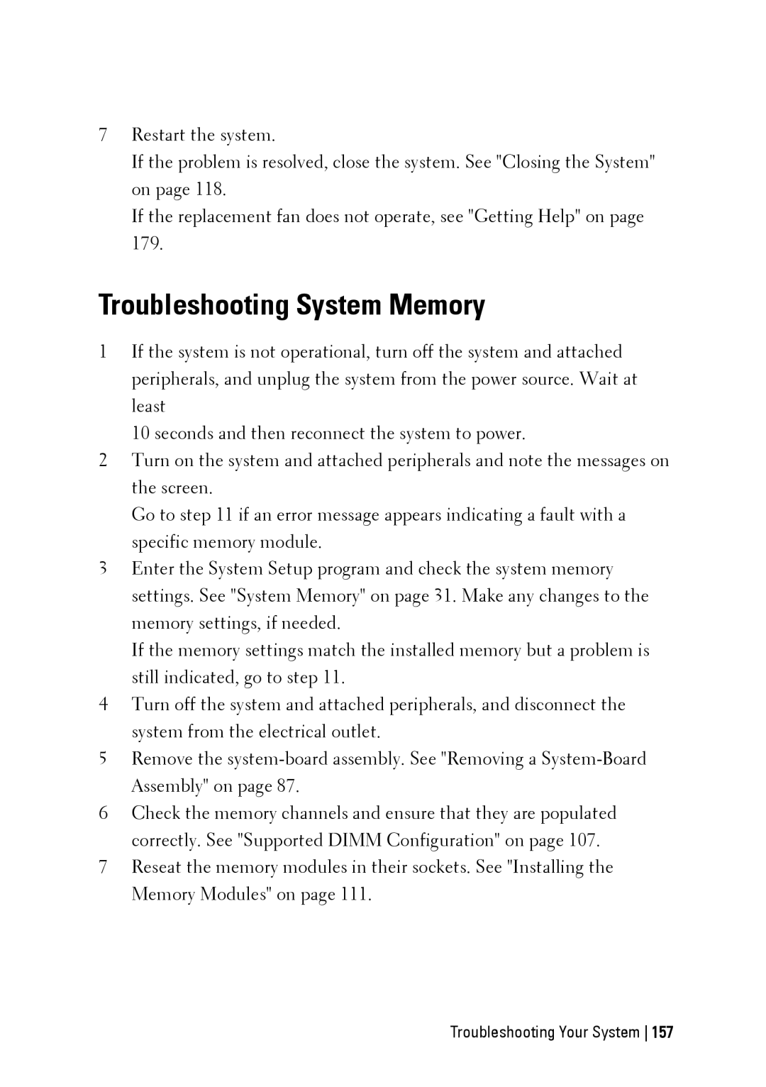 Dell C6145 manual Troubleshooting System Memory 