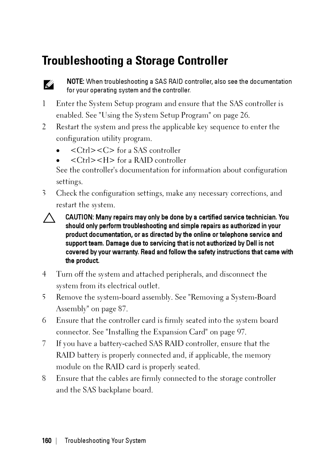 Dell C6145 manual Troubleshooting a Storage Controller 