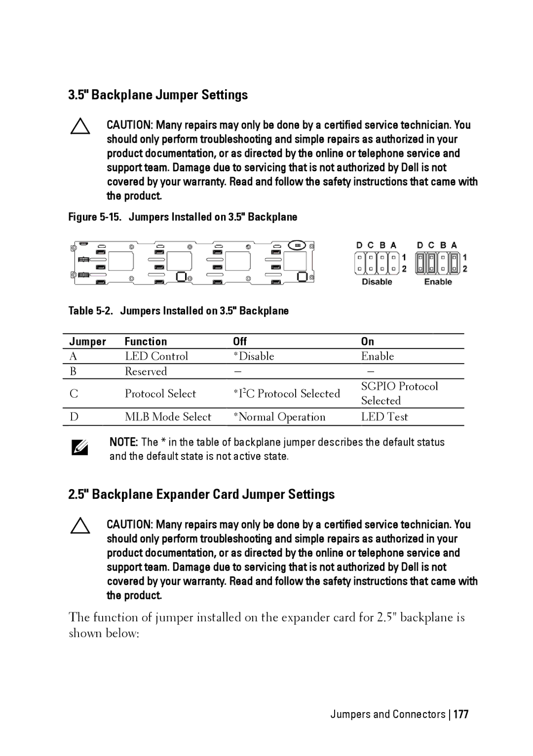 Dell C6145 manual Backplane Jumper Settings, Backplane Expander Card Jumper Settings 