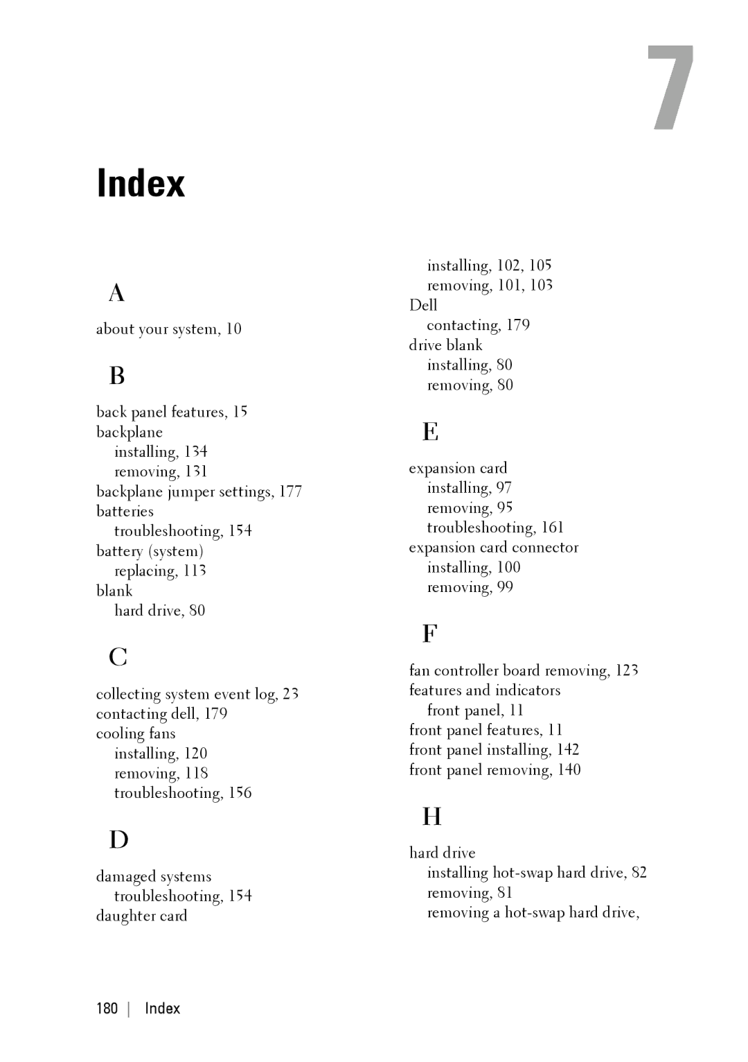 Dell C6145 manual Index 