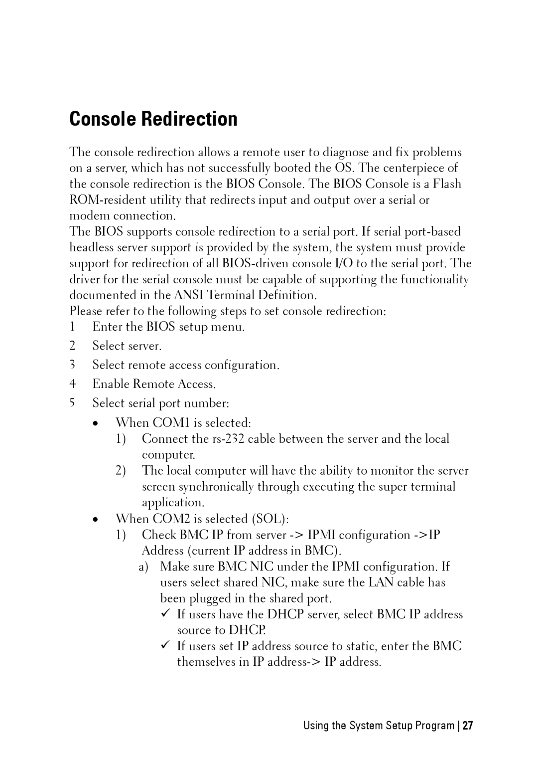 Dell C6145 manual Console Redirection 