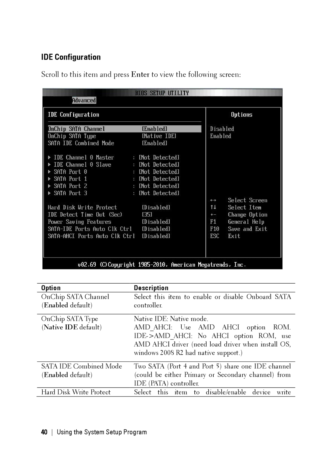 Dell C6145 manual IDE Configuration, Native IDE default 