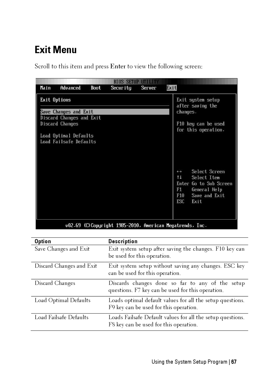 Dell C6145 manual Exit Menu 