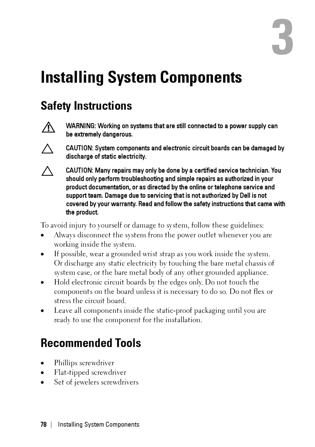 Dell C6145 manual Safety Instructions, Recommended Tools 