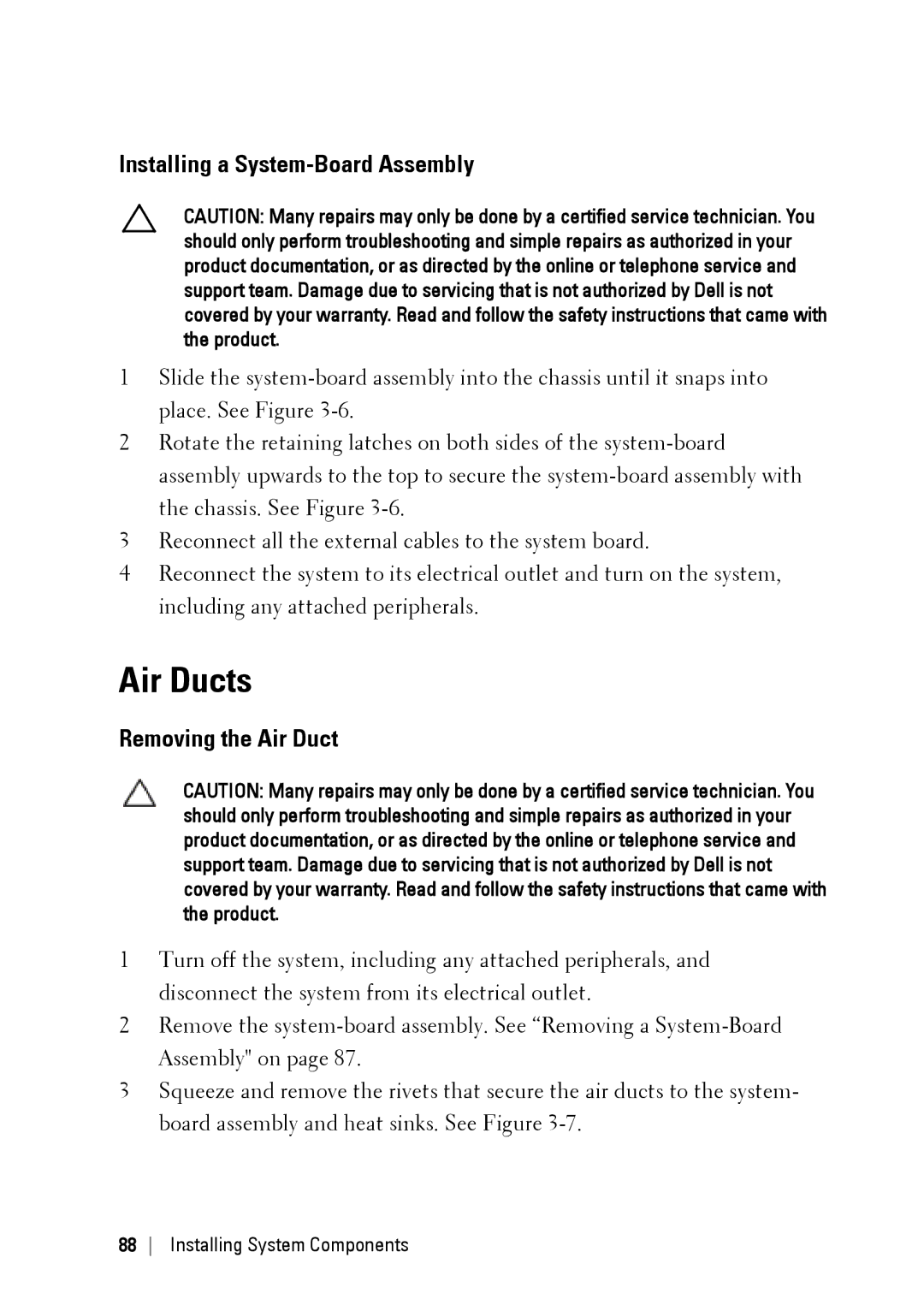 Dell C6145 manual Air Ducts, Installing a System-Board Assembly, Removing the Air Duct 