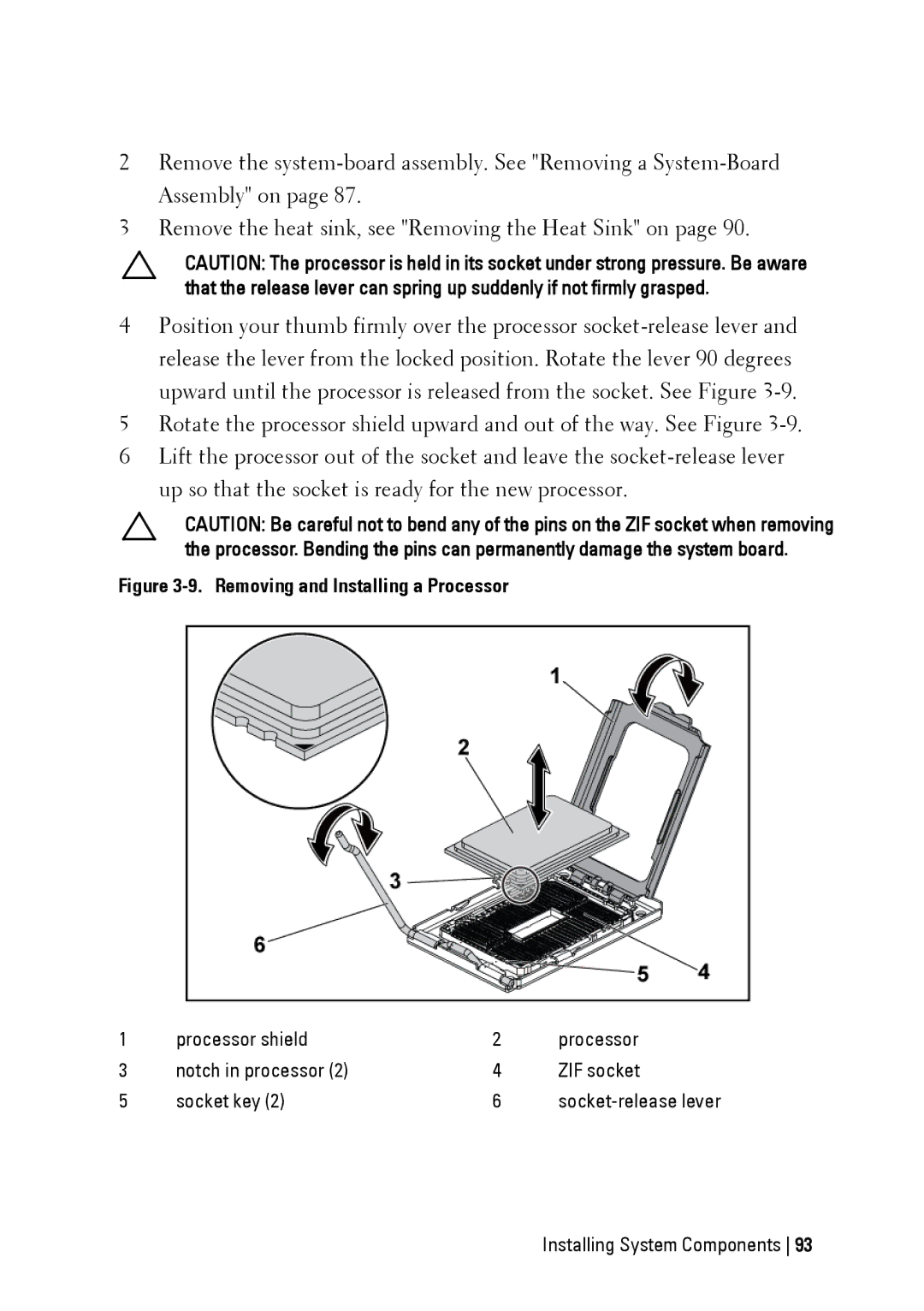 Dell C6145 manual Removing and Installing a Processor 