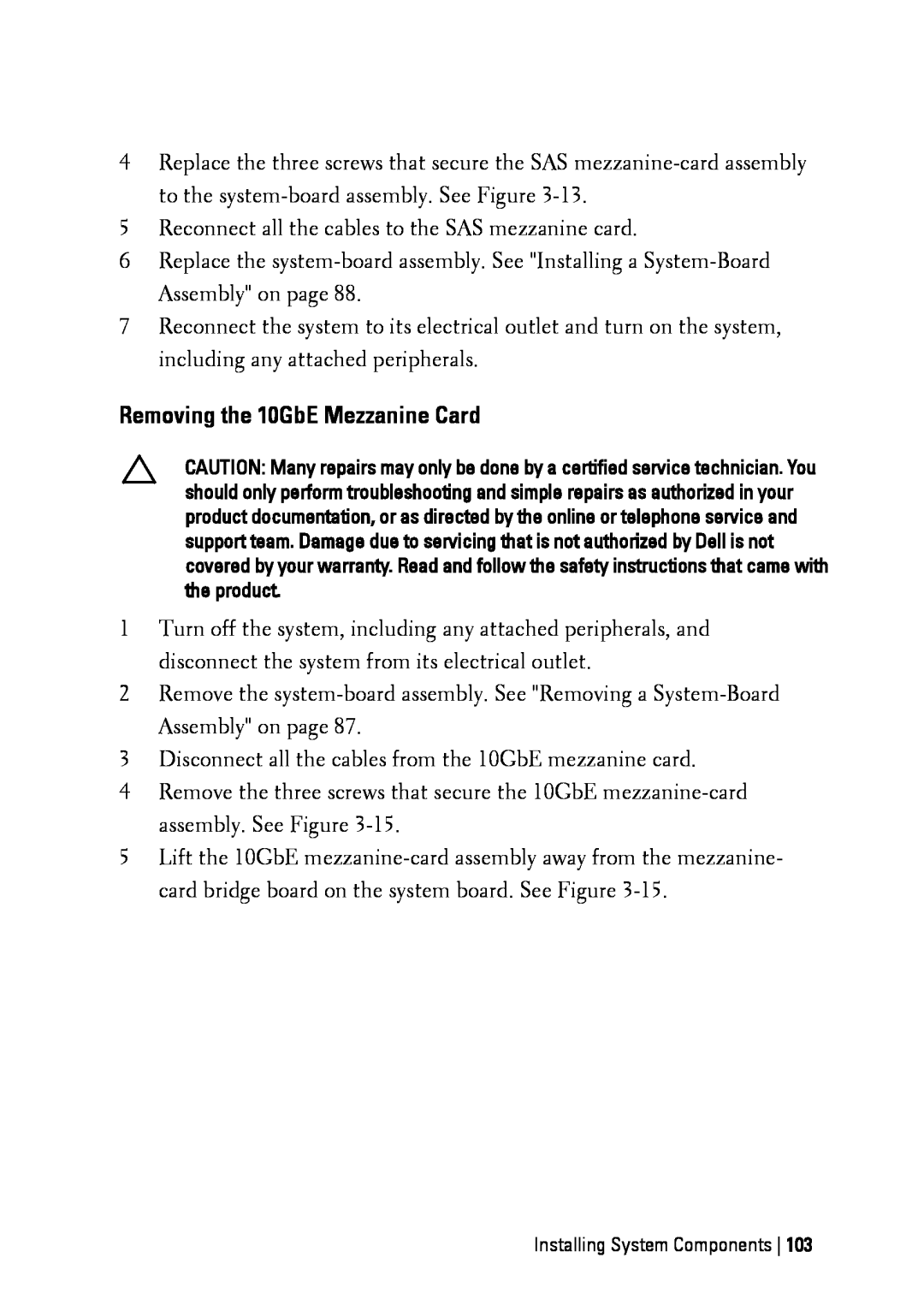 Dell C6145 manual Removing the 10GbE Mezzanine Card 