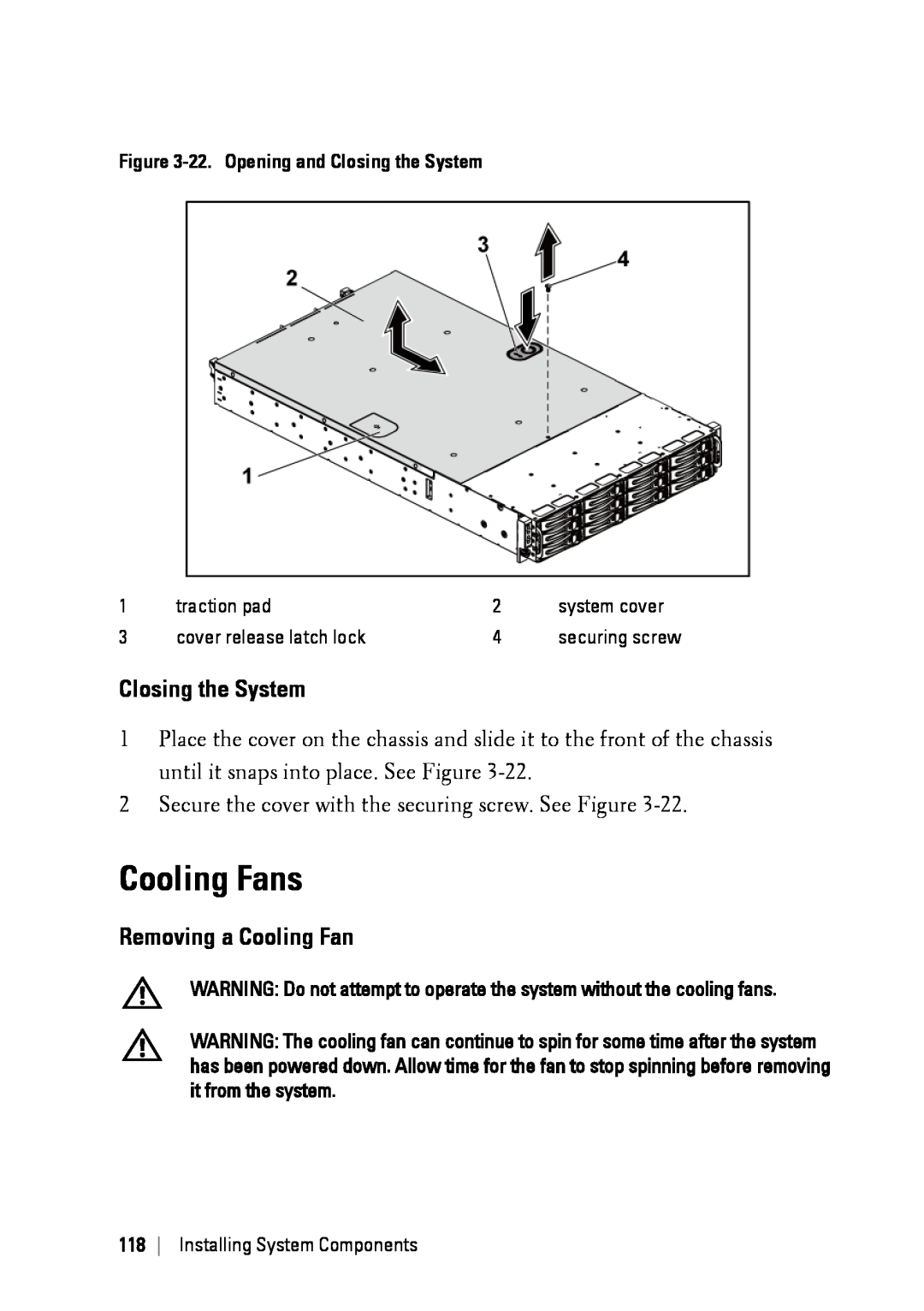 Dell C6145 manual Cooling Fans, Removing a Cooling Fan, 22. Opening and Closing the System 